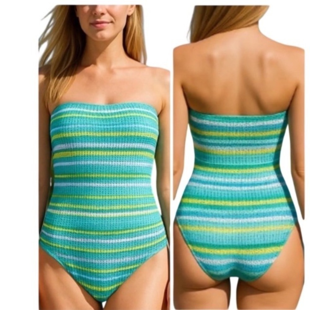 Kate Spade‎ New York swimsuit medium one piece Rivera blue Striped Mesh NWT $148